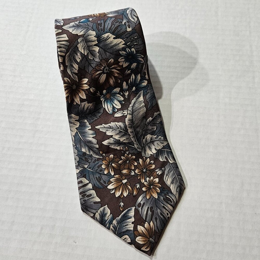 Oscar de la renta Couture Tie  Floral Brown Blue